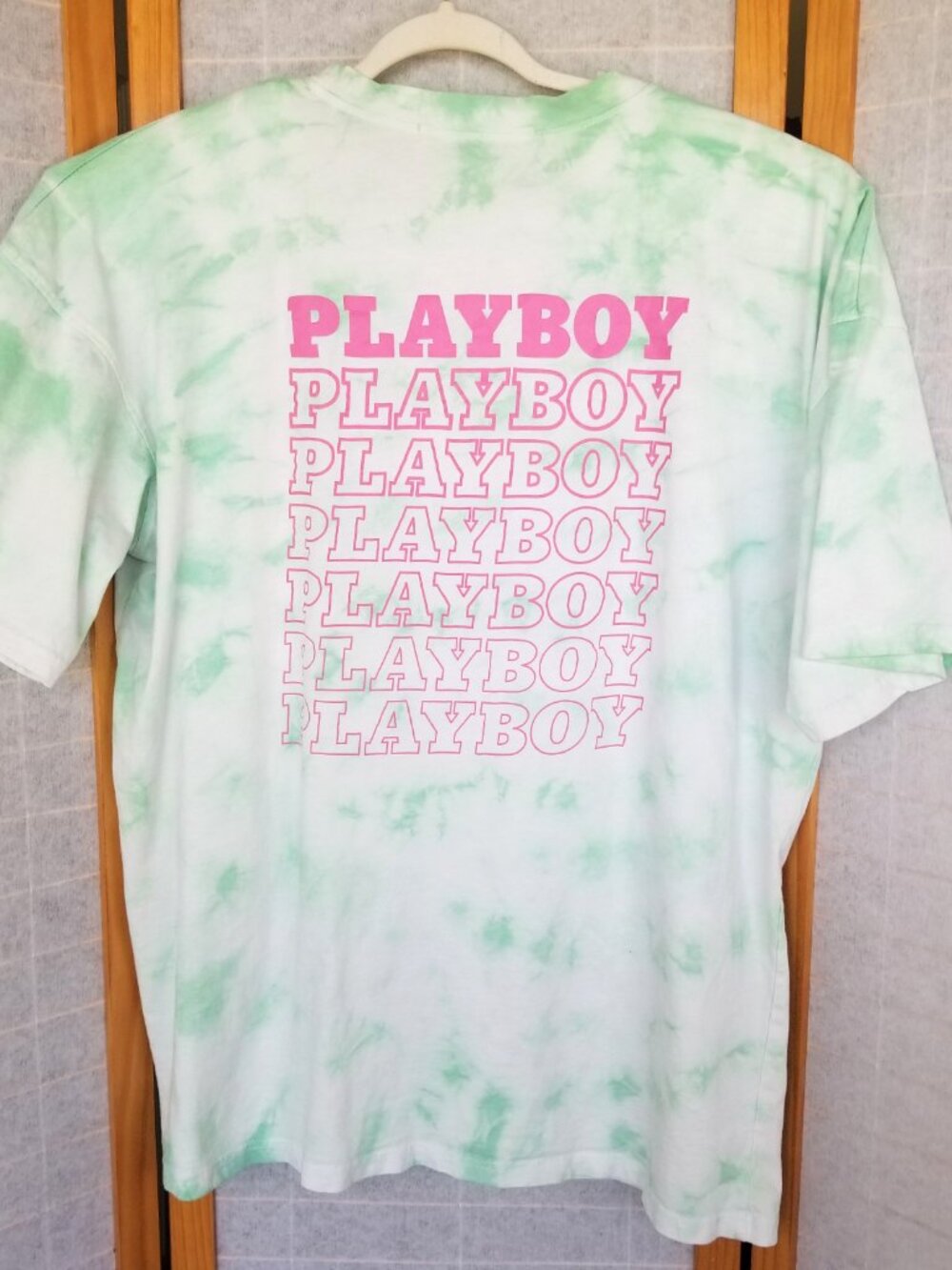 Playboy Shirt Mens XL Tie Dye Green Pink Iconic Spell Out Logo Bunny Graphic